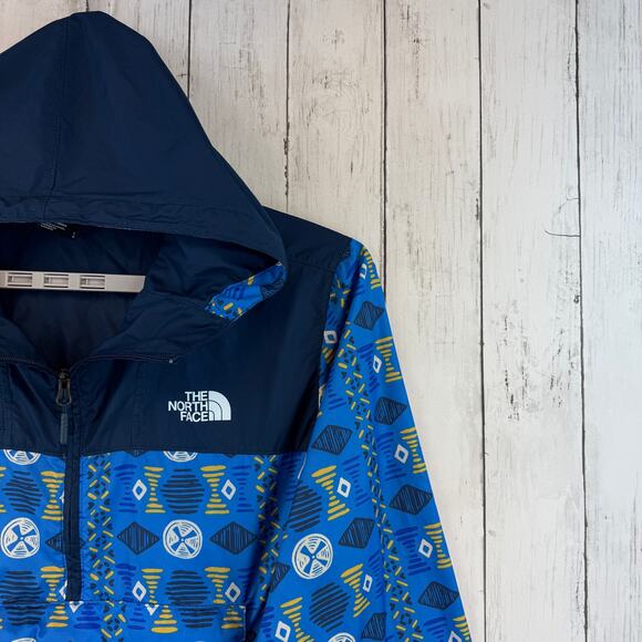 North Face Lake Blue Song Line Print Novelty Fanorak Windbreaker Size Large - Picture 6 of 16